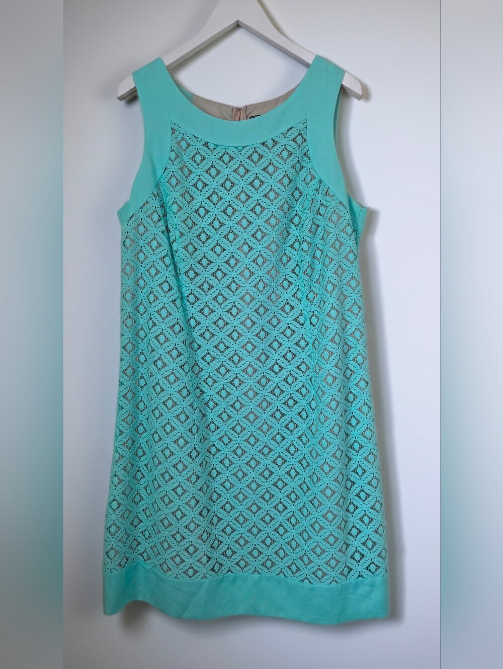 Jessica Howard Sleeveless Aqua Seafoam Green Lace Shift Dress Size 16